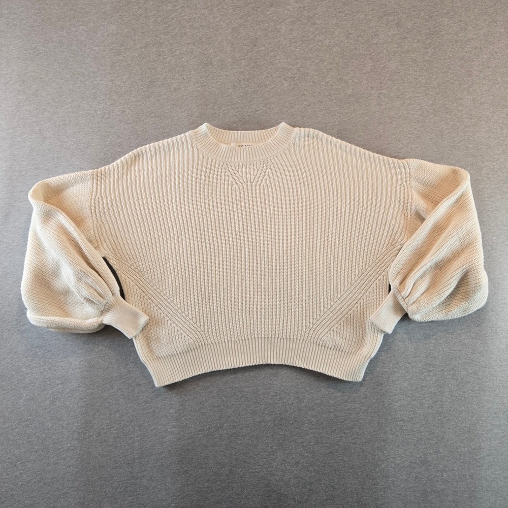Frame Sweater Womens XS Off White Chunky Cotton Cashmere Balloon Sleeve LWSW0631
